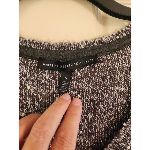 White House Black Market silver and black sequin sparkle tunic v Neck sweater - Picture 3 of 7
